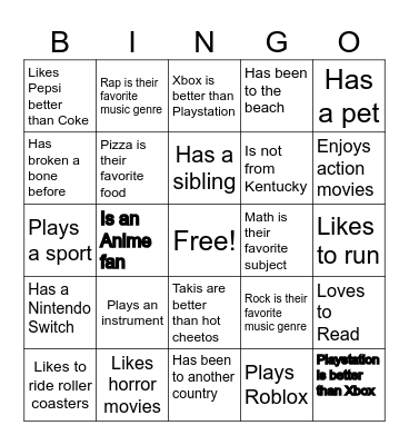 1st Week Bingo(YOU MUST WRITE THEIR NAME IN THE BOX) Bingo Card