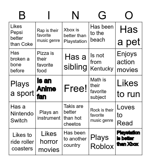 1st Week Bingo(YOU MUST WRITE THEIR NAME IN THE BOX) Bingo Card