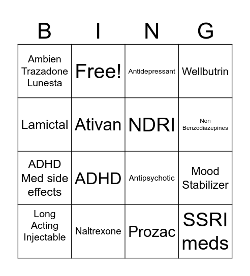 MEDICATION Bingo Card