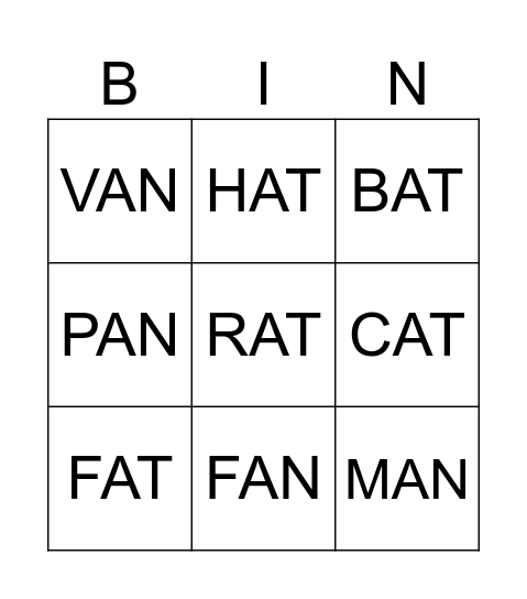 ALPHABET PHONICS, WEEK 11 Bingo Card