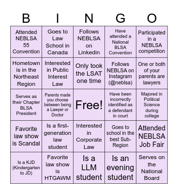 NEBLSA 56 Leadership Retreat Bingo Card
