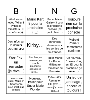 Bingo pour le Nintendo Direct de septembre 2023 Bingo Card