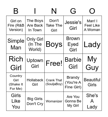 Music Bingo: Boys vs. Girls Bingo Card