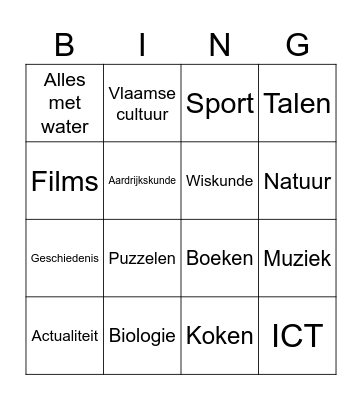 Bingo Interests Bingo Card