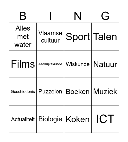 Bingo Interests Bingo Card