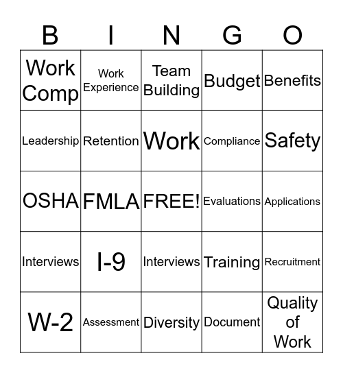 DSNWK Human Resources Bingo Card