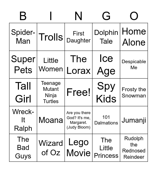 GEORGIA'S FAVOURITE MOVIE BINGO Card