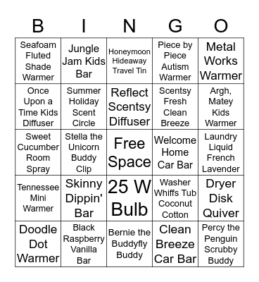 Scentsy Bingo!!!! Bingo Card