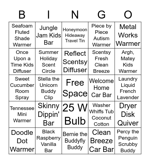 Scentsy Bingo!!!! Bingo Card