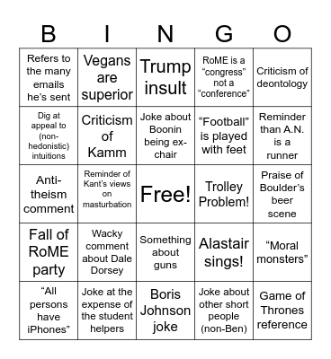 Norcross Bingo! -- RoME veterans may recognize some of Alastair's beloved sayings. When you get five in a row, call out BINGO! (Of course, Alastair doesn’t know about this! SHH!) Bingo Card