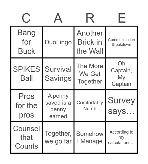 Care-ingo Bingo Card
