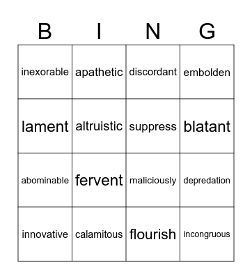 Vocabulary Bingo #1 Bingo Card