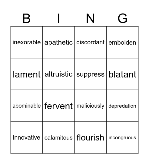 Vocabulary Bingo #1 Bingo Card