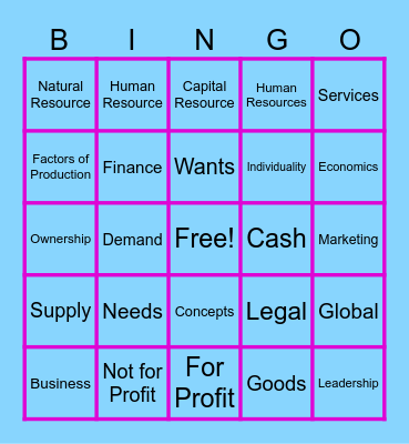 Business Basics Bingo Card