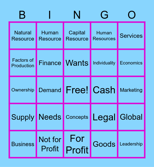 Business Basics Bingo Card