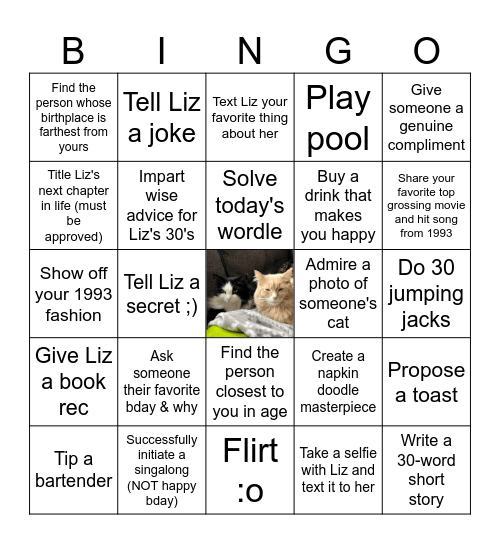 Liz's Thirty Flirty & Thriving Bday Bingo Card