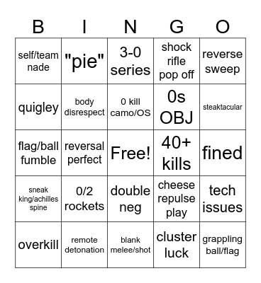 SLC Saturday Bingo Card