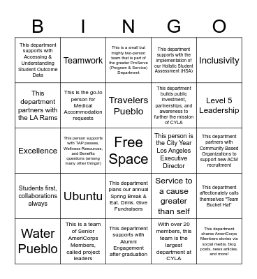 City Year Los Angeles Bingo Card