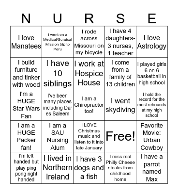 Nursing Fun Facts about the Faculty/Staff Bingo Card