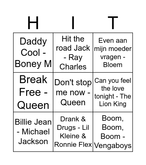 Hitjes Bingo Card