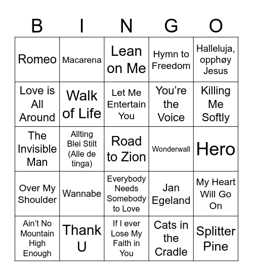 Musikkbingo - Soundtrack of our lives Bingo Card