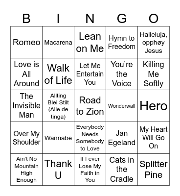 Musikkbingo - Soundtrack of our lives Bingo Card