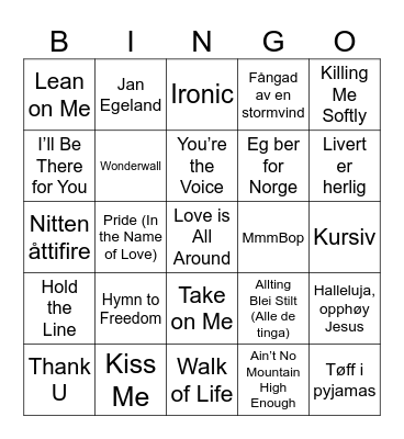 Musikkbingo - Soundtrack of our lives Bingo Card