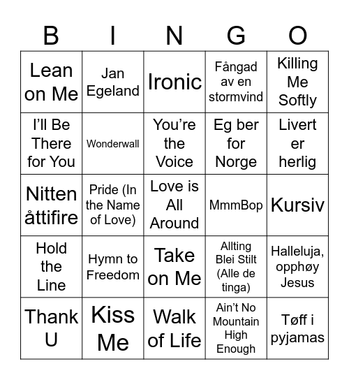Musikkbingo - Soundtrack of our lives Bingo Card