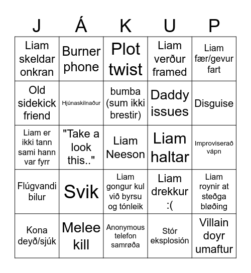 Liam Neeson - Bingo Card