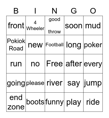 ATV and Football Bingo Card