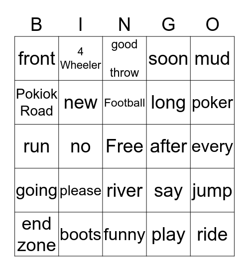 ATV and Football Bingo Card