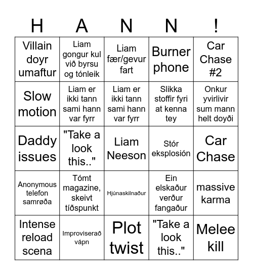 Liam Neeson - Bingo Card