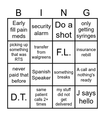 Pharmacy Bingo Card