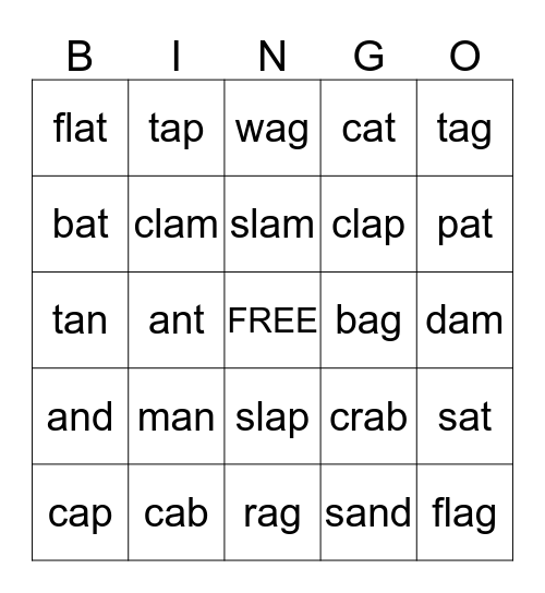 SHORT A Bingo Card