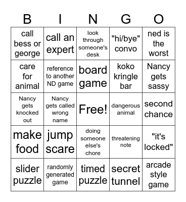 Nancy Drew Bingo Card