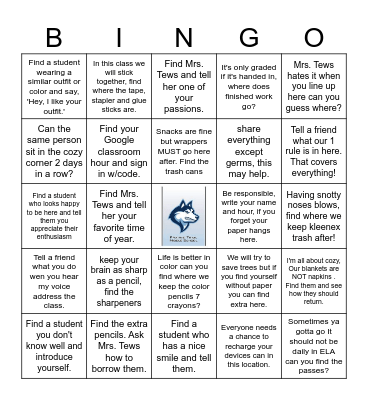 First Day Bingo Card