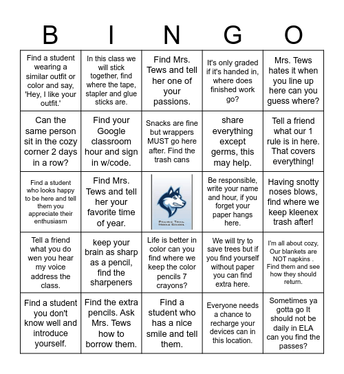 First Day Bingo Card