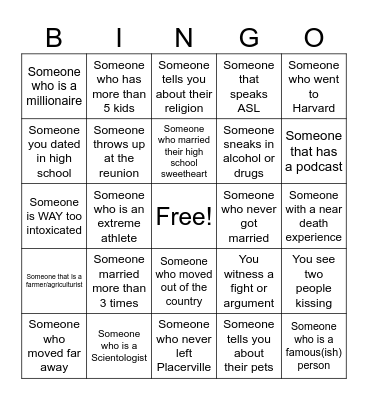 EDHS 1993 Reunion Bingo Card