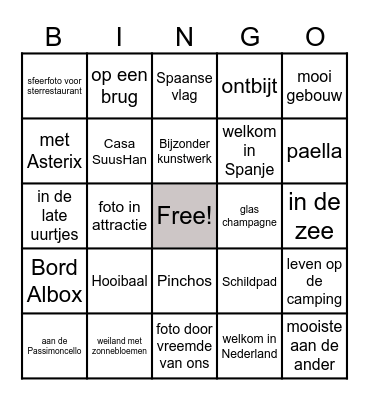 Vakantie Bingo Rick Bingo Card