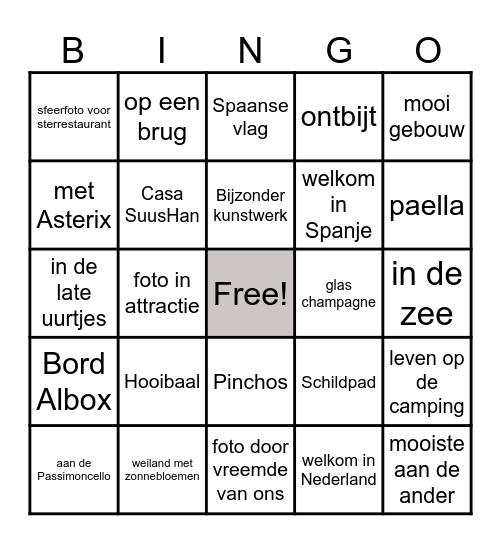 Vakantie Bingo Rick Bingo Card