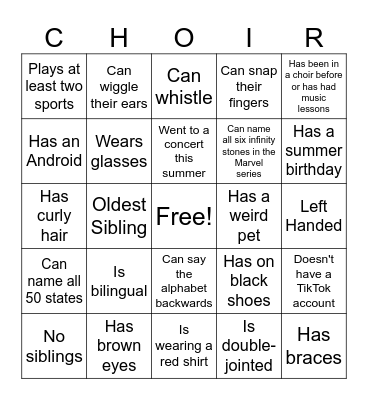 Classmate Bingo Card