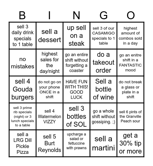 THE KAL Bingo Card