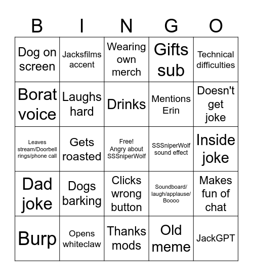 Jackfilm stream bingo Card