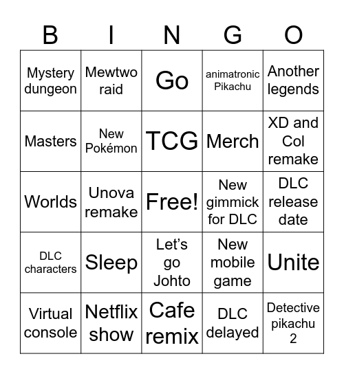 Pokémon Presents Bingo Card