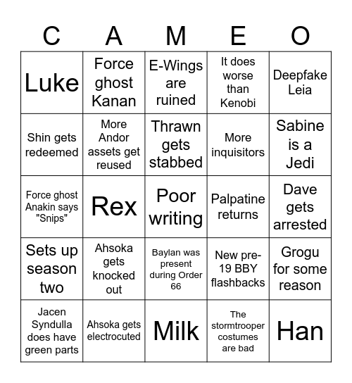 Ahsoka Bingo Card