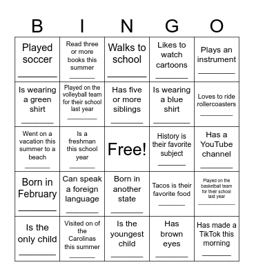 Classmate BINGO Card