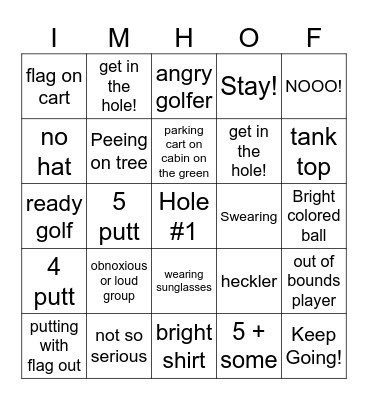 Golf Bingo Card