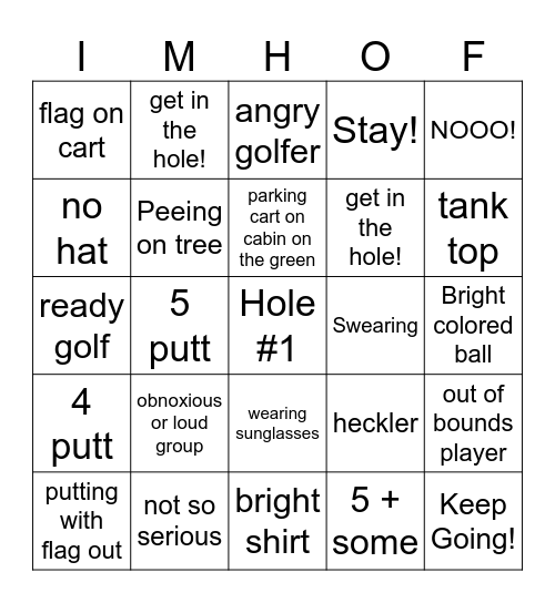 Golf Bingo Card