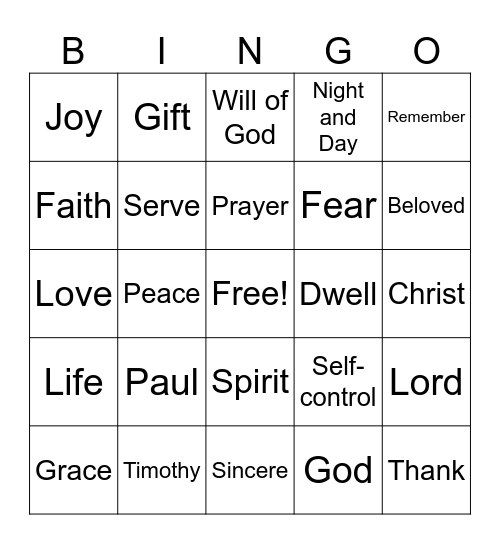 2 Timothy Bingo Card