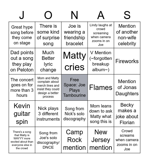 JO BROS BINGO!! Bingo Card